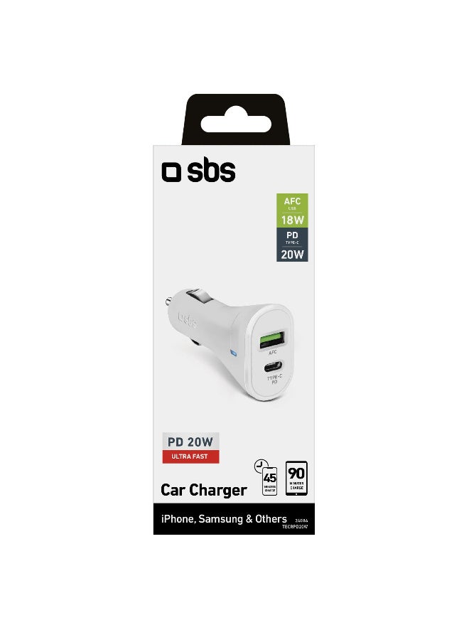 SBS Car Charger 20W Ultra Fast Charge with 2 Outputs (Type-C PD, USB) For Iphone And Android - Image 4